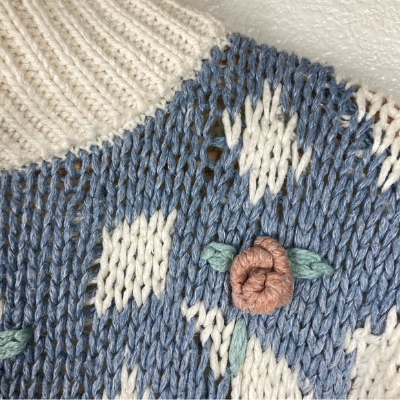 Vintage 80s Knit Sweater Grandma Cottagecore Medium hand knit Floral colterbay - Picture 8 of 12